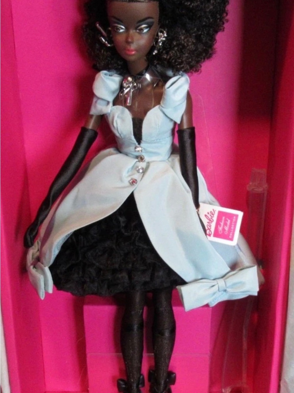 Barbie Black Doll in Pale Blue and Black Cocktail Dress